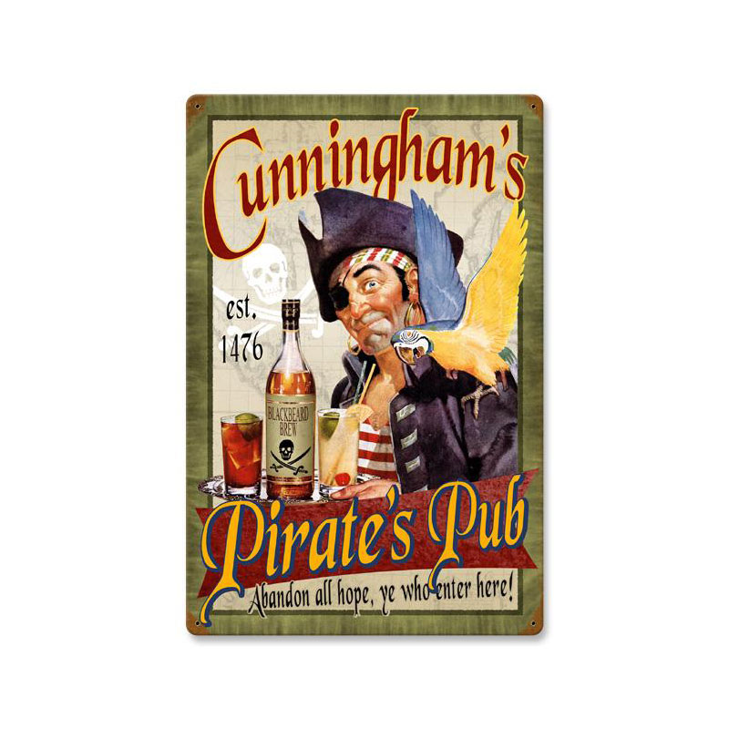 Pirates Pub, Personalized, Vintage Metal Sign, 16 X 24 Inches