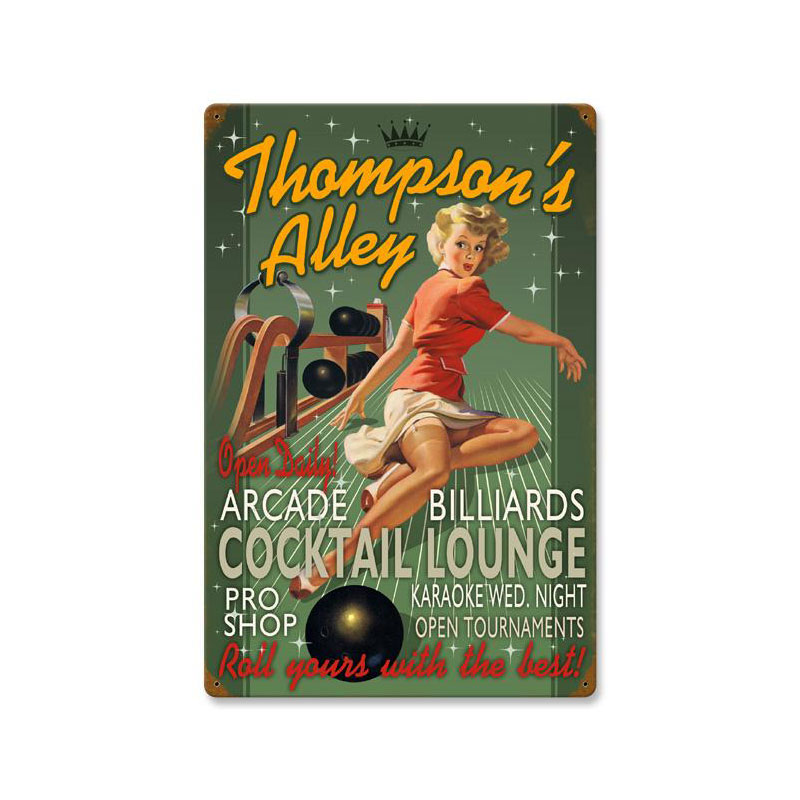 Bowling Alley, Personalized, Vintage Metal Sign, 16 X 24 Inches