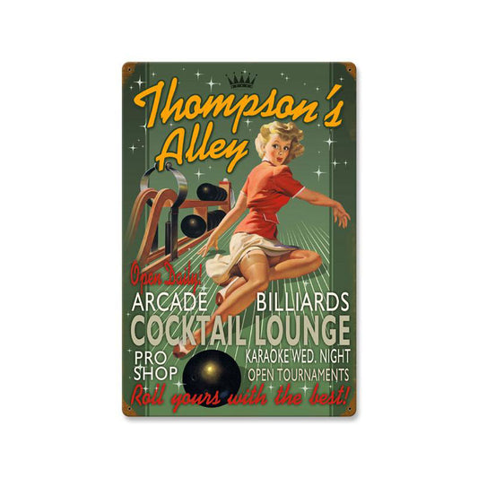 Bowling Alley, Personalized, Vintage Metal Sign, 16 X 24 Inches