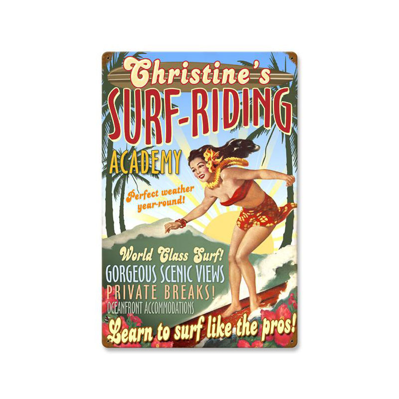 Surf Academy, Personalized, Vintage Metal Sign, 16 X 24 Inches