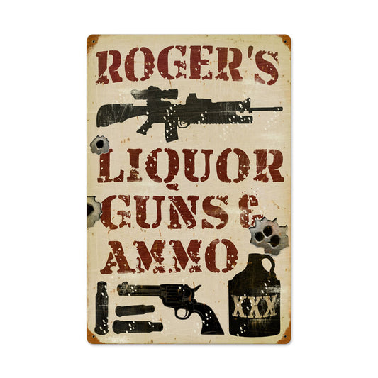 Liquor Guns and Ammo, Personalized, Vintage Metal Sign, 16 X 24 Inches