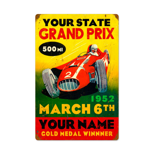 Grand Prix, Automotive, Vintage Metal Sign, 16 X 24 Inches
