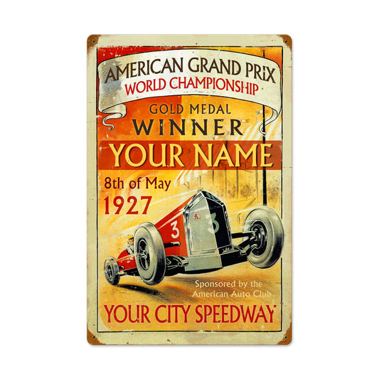 American Grand Prix, Automotive, Vintage Metal Sign, 16 X 24 Inches