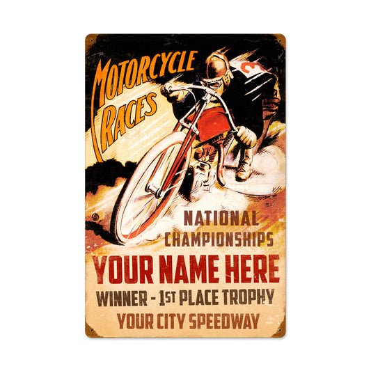 Motorcycle Races, Automotive, Vintage Metal Sign, 16 X 24 Inches