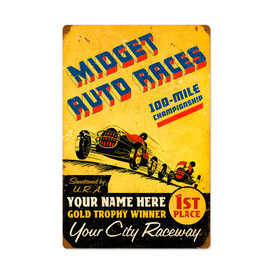 Midget Races, Automotive, Vintage Metal Sign, 16 X 24 Inches