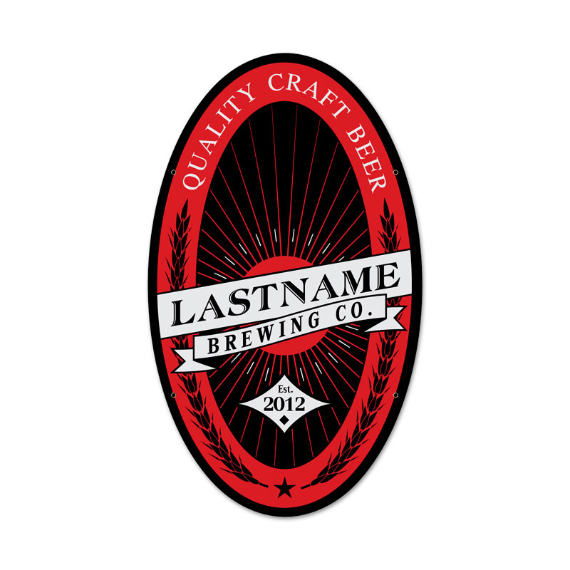 Brewing Co, Personalized, Oval Metal Sign, 14 X 24 Inches