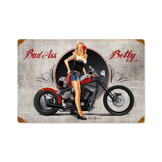 Bad Ass Betty, Pinup Girls, Vintage Metal Sign, 12 X 18 Inches