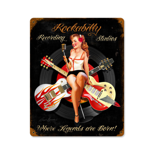 Rockabilly Recording, Pinup Girls, Vintage Metal Sign, 12 X 15 Inches