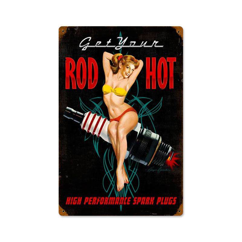 Spark Plugs, Pinup Girls, Vintage Metal Sign, 12 X 18 Inches