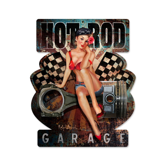 Hot Rod Garage, Pinup Girls, Custom Metal Shape, 15 X 18 Inches