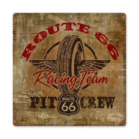 Route 66 Racing, Automotive, Vintage Metal Sign, 12 X 12 Inches