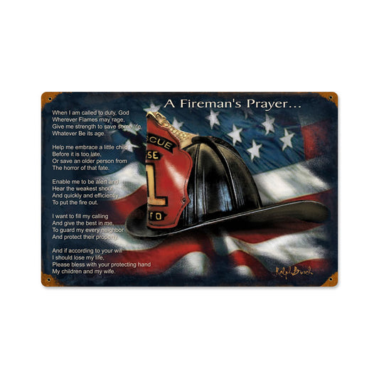 Firemans Prayer, Home and Garden, Vintage Metal Sign, 18 X 12 Inches