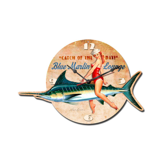 Blue Marlin Lounge, Pinup Girls, Custom Metal Shape, 19 X 13 Inches