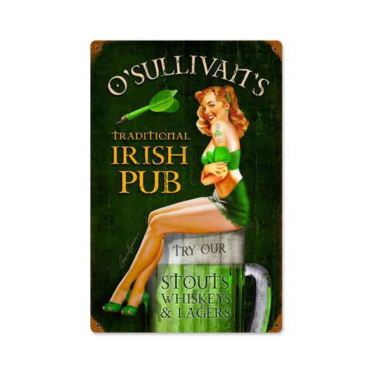 Irish Pub, Pinup Girls, Vintage Metal Sign, 12 X 18 Inches