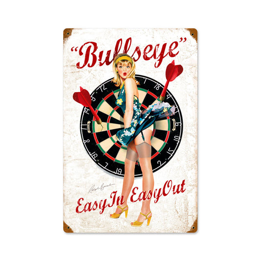 Bullseye, Pinup Girls, Vintage Metal Sign, 12 X 18 Inches