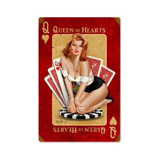 Queen of Hearts, Pinup Girls, Vintage Metal Sign, 12 X 18 Inches