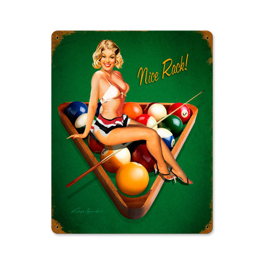 Nice Rack, Pinup Girls, Vintage Metal Sign, 12 X 15 Inches