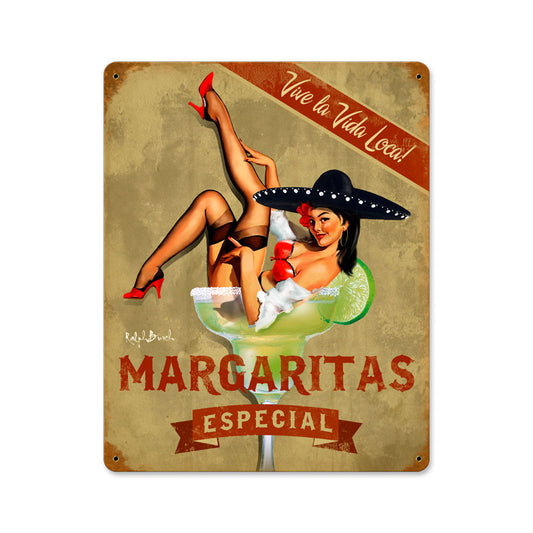 Margarita Especial, Pinup Girls, Vintage Metal Sign, 12 X 15 Inches
