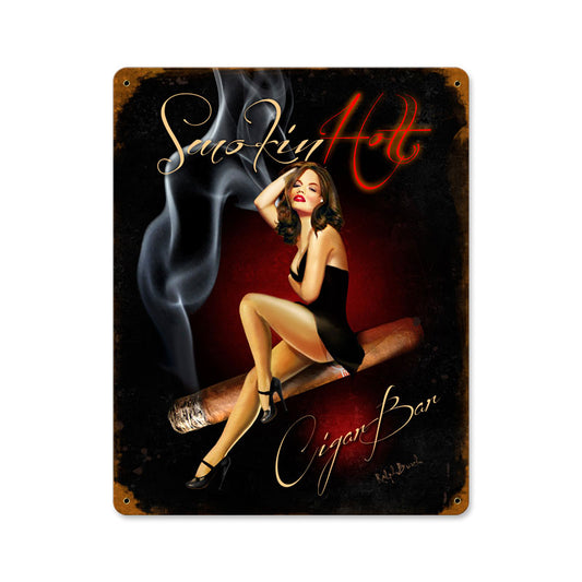 Cigar Bar, Pinup Girls, Vintage Metal Sign, 12 X 15 Inches