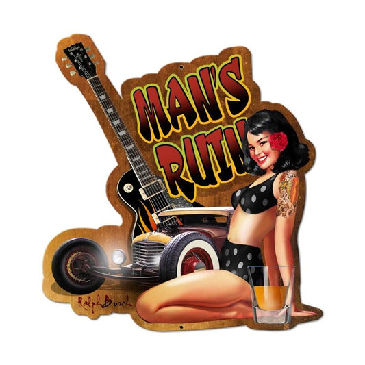 Mans Ruin, Pinup Girls, Custom Metal Shape, 22 X 24 Inches