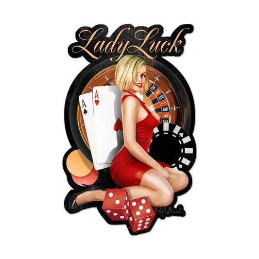 Lady Luck, Pinup Girls, Custom Metal Shape, 16 X 24 Inches
