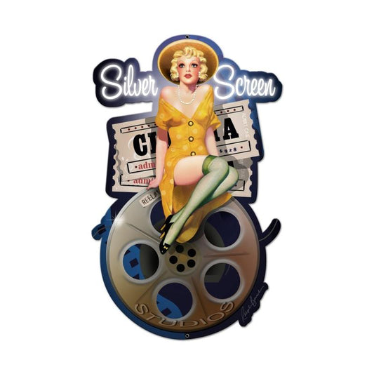 Silver Screen, Pinup Girls, Custom Metal Shape, 15 X 24 Inches