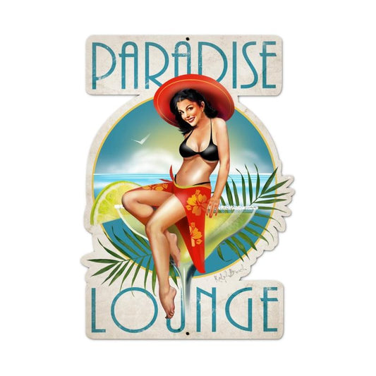 Paradise Lounge, Pinup Girls, Custom Metal Shape, 16 X 24 Inches