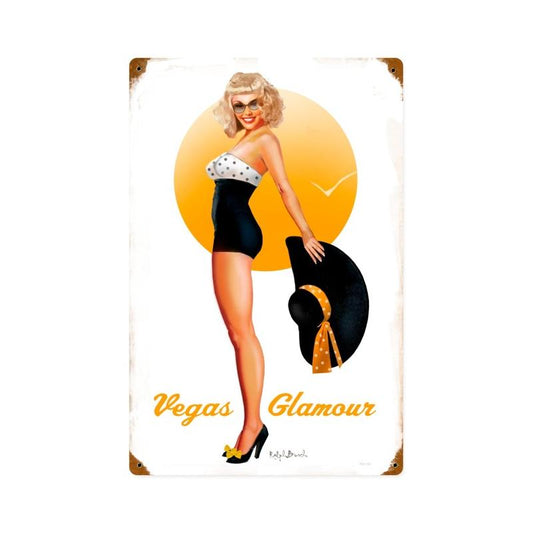 Vegas Glamour, Pinup Girls, Vintage Metal Sign, 12 X 18 Inches