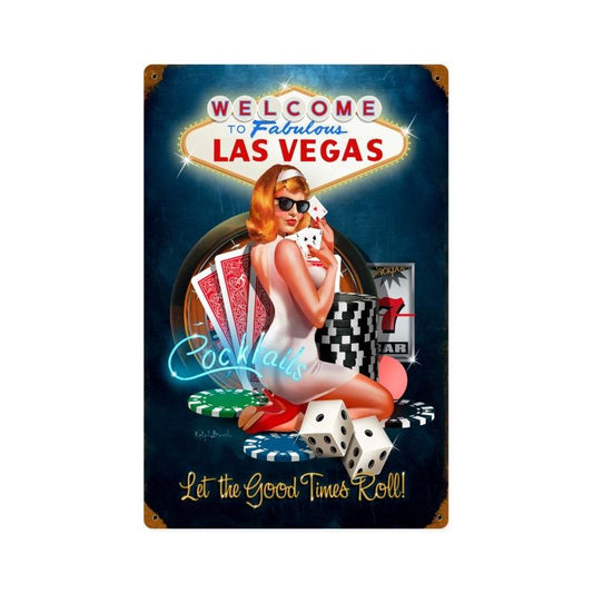 Las Vegas Good Times, Pinup Girls, Vintage Metal Sign, 12 X 18 Inches