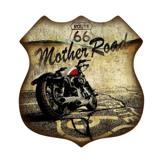 Route 66, Motorcycle, Shield Metal Sign, 15 X 15 Inches