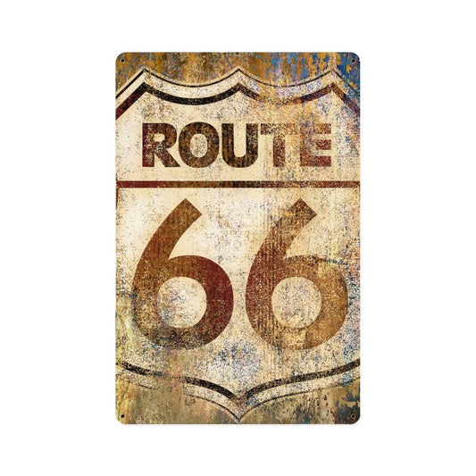 Route 66 Grunge, Automotive, Vintage Metal Sign, 12 X 18 Inches