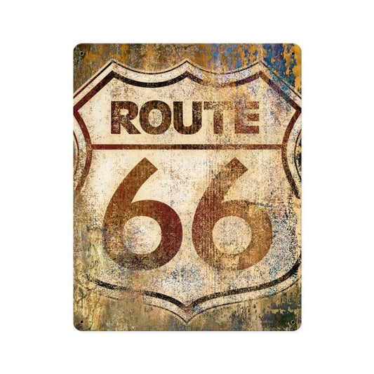 Route 66 Grunge, Motorcycle, Metal Sign, 12 X 15 Inches