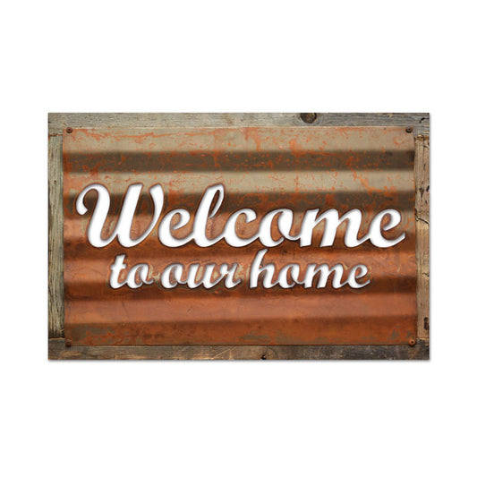 Welcome, Home and Garden, Corrugated Rustic Barn Wood Sign, 19 X 26 Inches