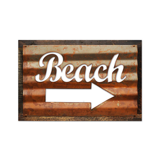 Beach, Home and Garden, Corrugated Rustic Barn Wood Sign, 19 X 26 Inches