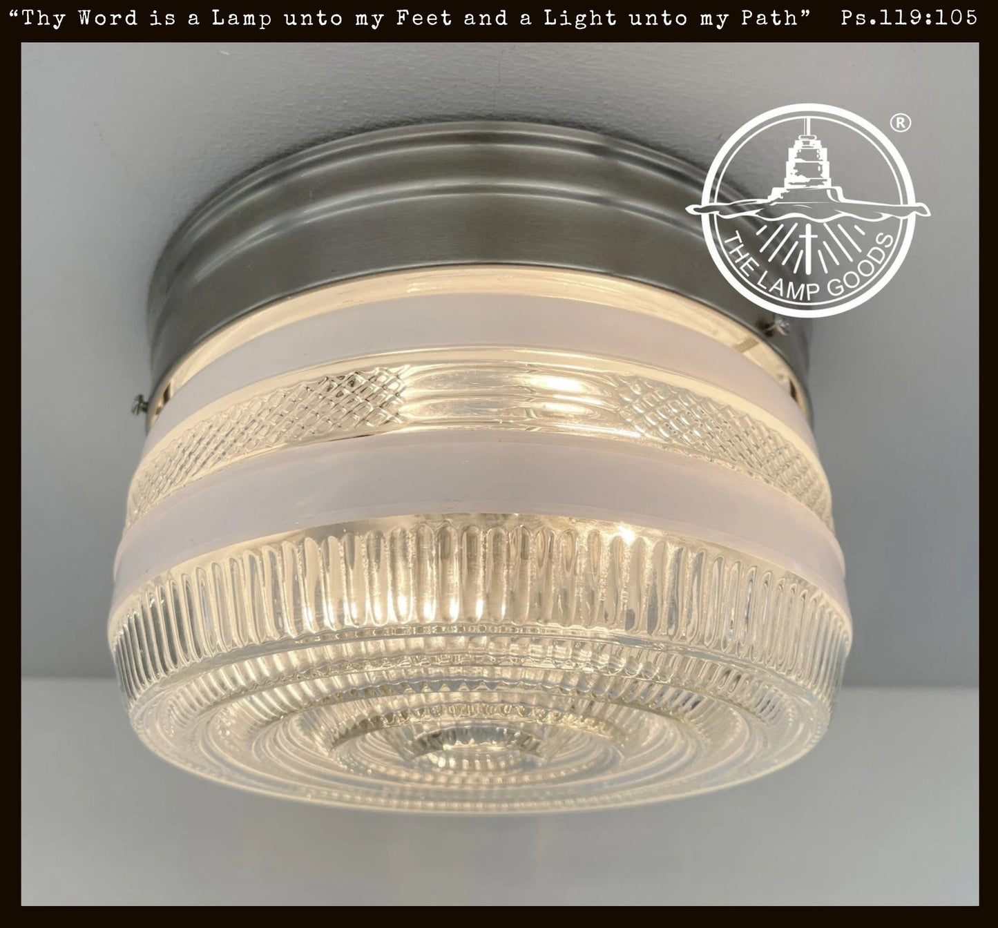 RETRO 1960's Antique DRUM Flush Mount Ceiling Light Brushed Nickel