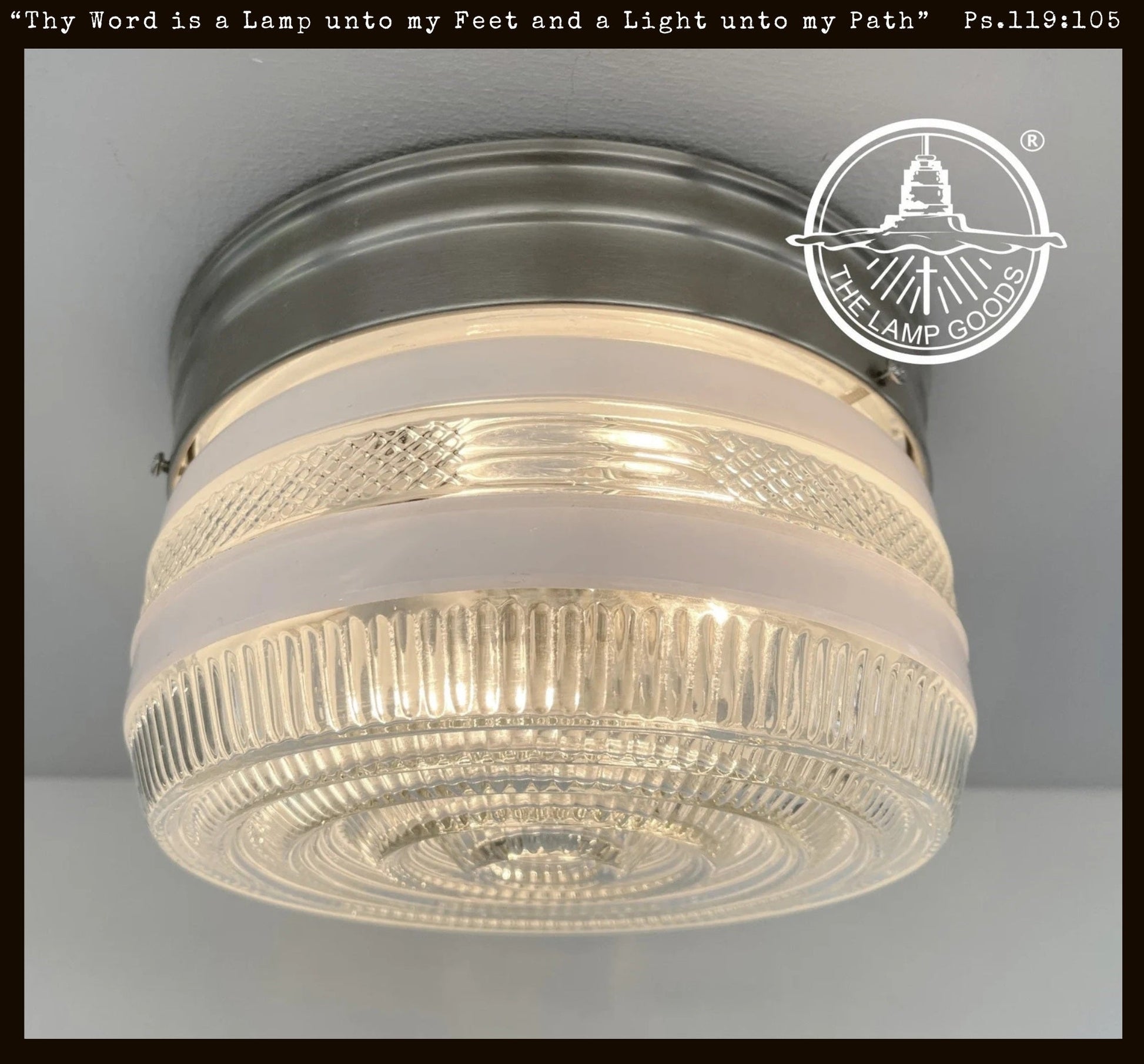 RETRO 1960's Antique DRUM Flush Mount Ceiling Light Brushed Nickel