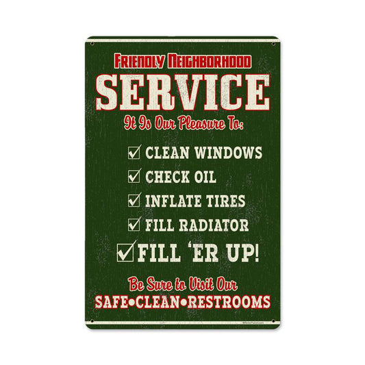 Friendly Service, Automotive, Metal Sign, 12 X 18 Inches