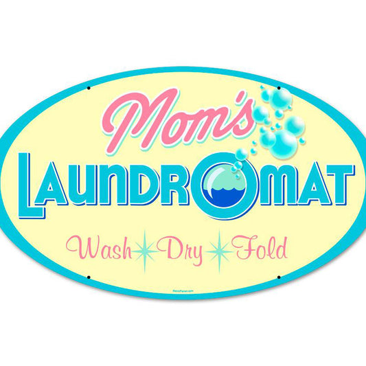 Moms Laundry, Home and Garden, Round Metal Sign, 14 X 24 Inches