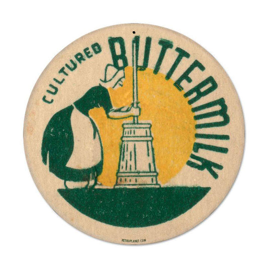 Buttermilk, Food and Drink, Round Metal Sign, 14 X 14 Inches