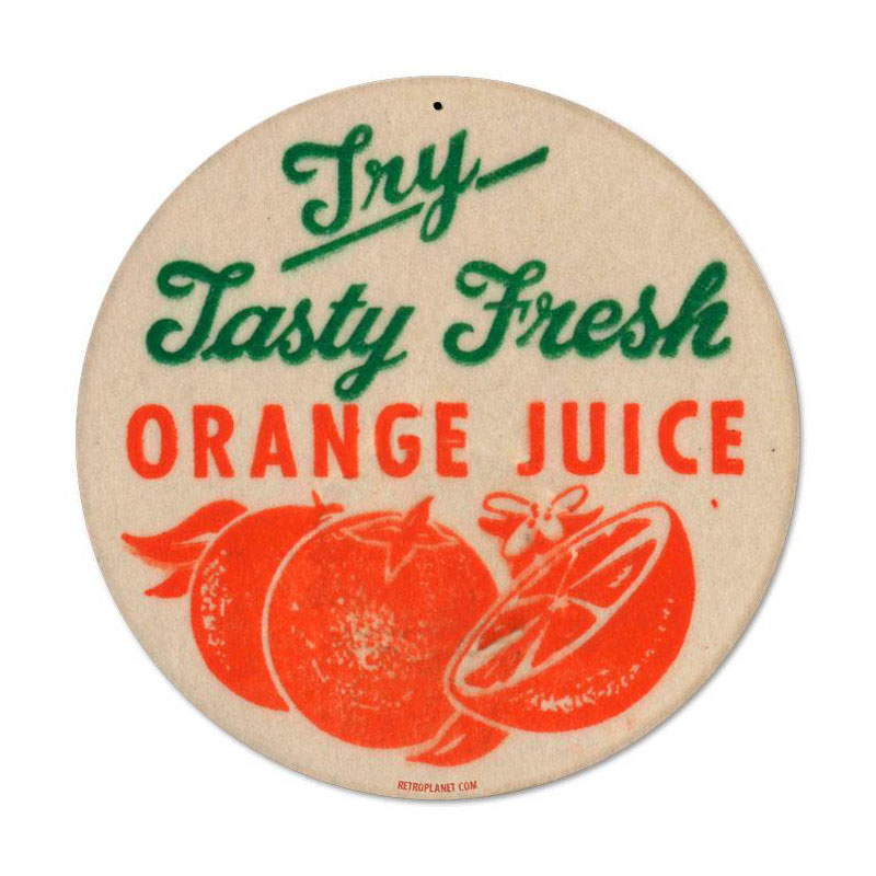 Orange Juice, Food and Drink, Round Metal Sign, 14 X 14 Inches