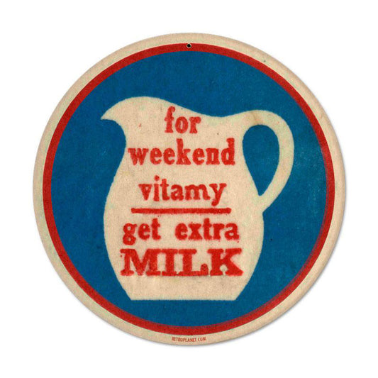 Vitamy Milk, Food and Drink, Round Metal Sign, 14 X 14 Inches