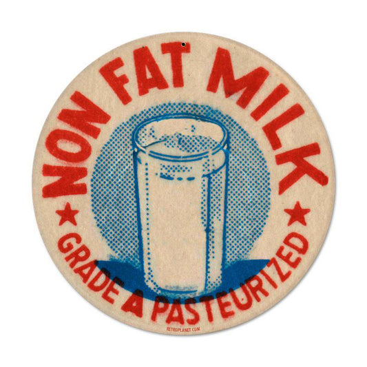 Nonfat Milk, Food and Drink, Round Metal Sign, 14 X 14 Inches
