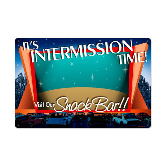 Drive In Intermission, Metal Sign, Metal Sign, 24 X 16 Inches