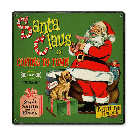 Santa Record Cover, Metal Sign, Metal Sign, 12 X 12 Inches
