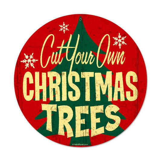Christmas Trees, Home and Garden, Vintage Metal Sign, 14 X 14 Inches