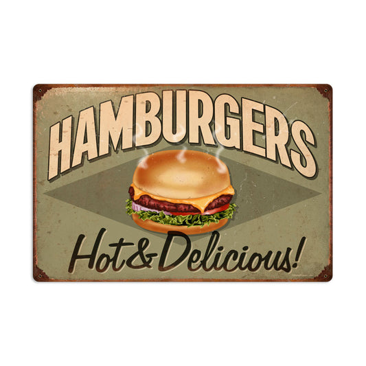 Hamburgers, Food and Drink, Vintage Metal Sign, 24 X 16 Inches