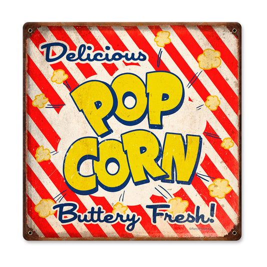 Pop Corn, Food and Drink, Vintage Metal Sign, 12 X 12 Inches