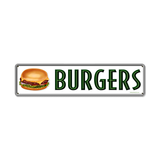 Burgers, Food and Drink, Metal Sign, 20 X 5 Inches