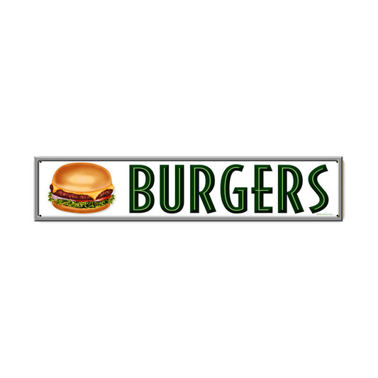 Burgers, Food and Drink, Metal Sign, 28 X 6 Inches