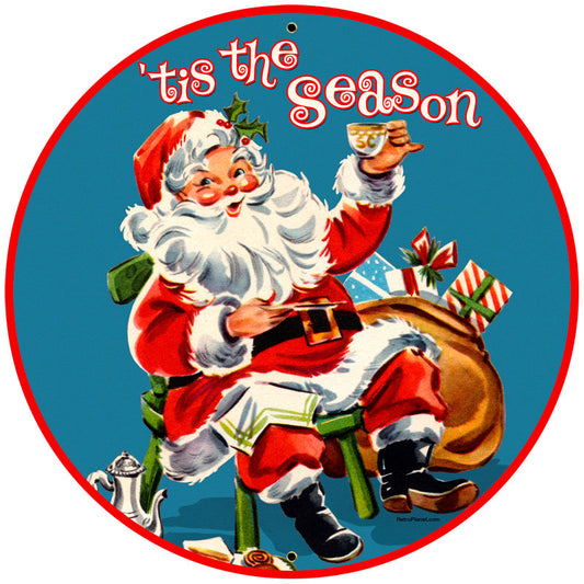 Tis The Season, Home and Garden, Round Metal Sign, 28 X 28 Inches